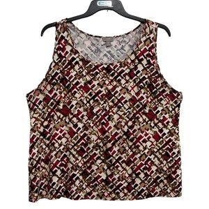 J. Jill T-Shirt Tank Top Womens Size XL Brown Red Geometric Sleeveless Stretch